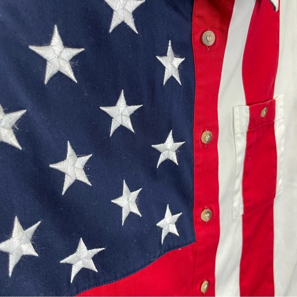 Scully American Flag Patriotic Embroidered Stars Button Down Long Sleeve Top - Picture 5 of 8